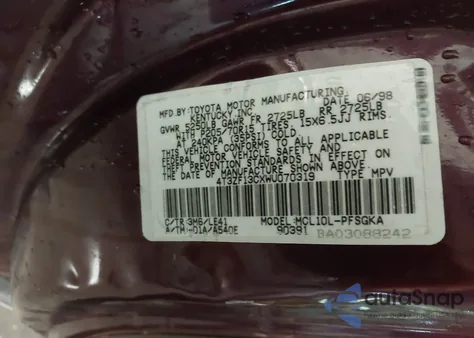 1998 Toyota Sienna Xle из США, поврежденный, VIN 4T3ZF13CXWU070319